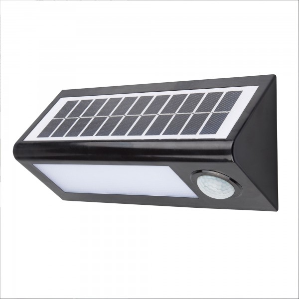 Aplique led solar negro sensor 27cm 8w