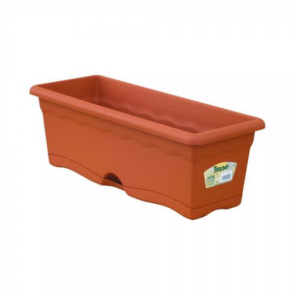 Jardinera con plato integrado color terracota 60 x 20 cm