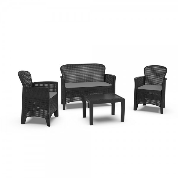 Conjunto jardín jungle 4 piezas antracita + cojines