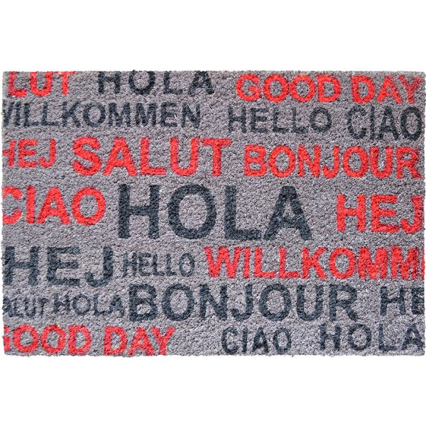 Felpudo de coco pintado diseño saludos, 60 x 40 cm